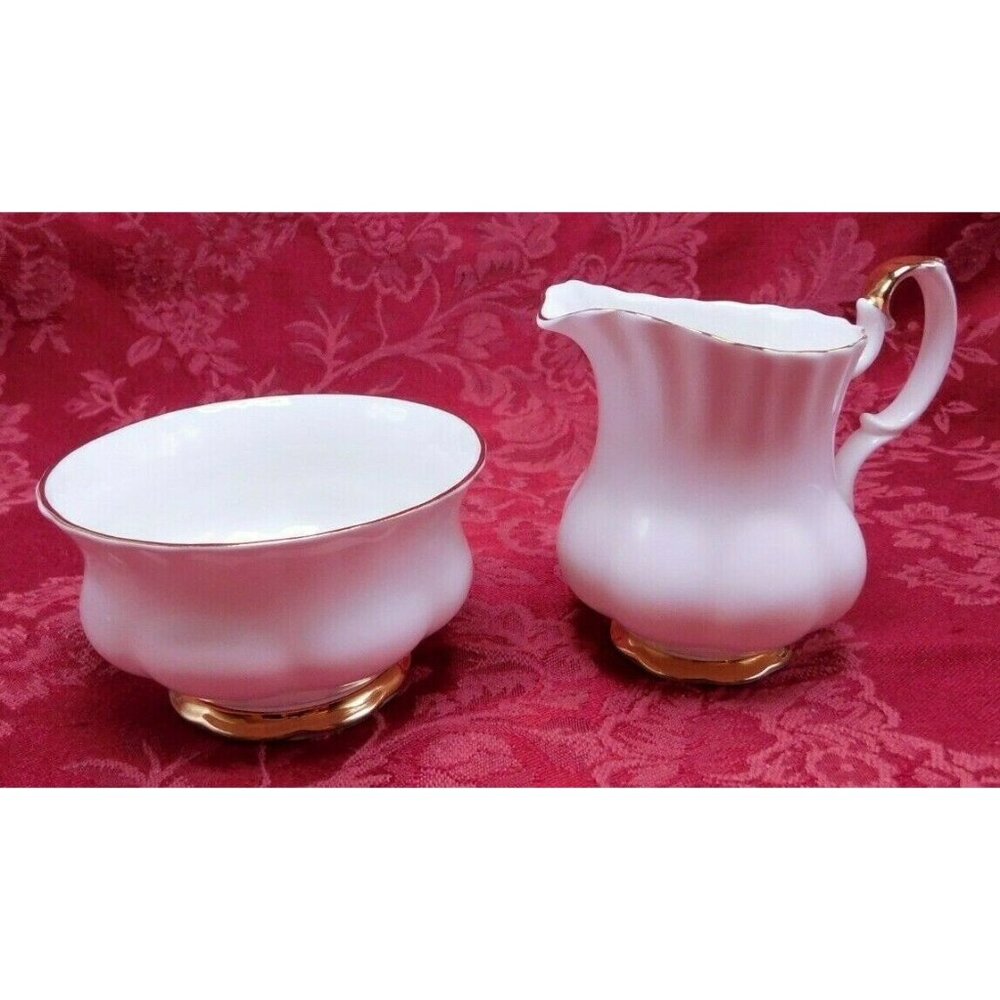 Royal Albert Val Dor Bone China Creamer & Sugar Bowl Set With Gold Trim